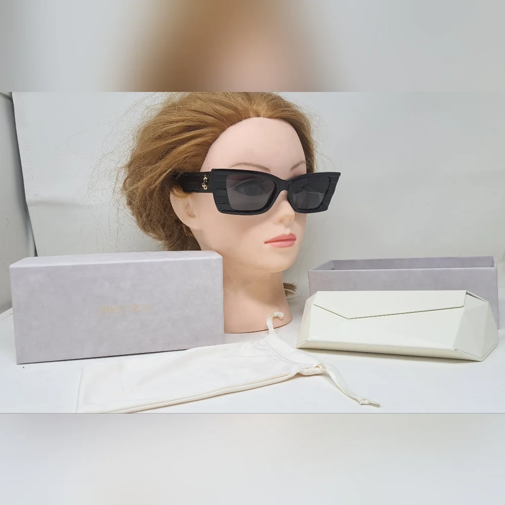 NWT Jimmy Choo Avenue Motif Tatum Sunglasses Matte Black Gray JC5009 53-17-140 - Picture 2 of 15